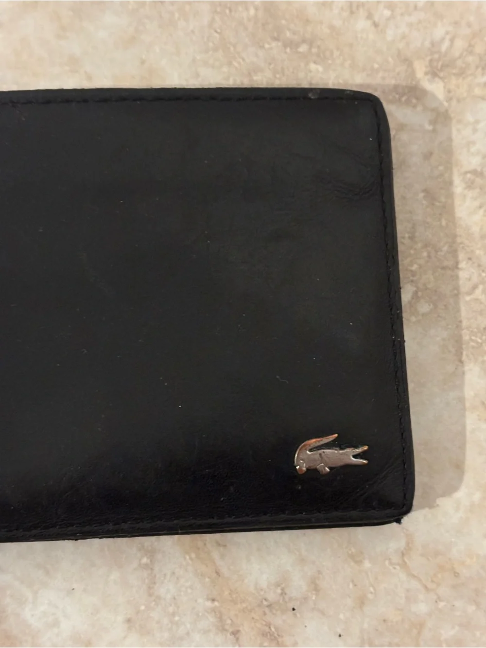 Lacoste Black Leather Bi-fold Wallet with Silver Crocodile Logo